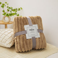 Khaki ribbed fleece throw blanket, folded with tag