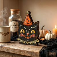 Figurine en bois Halloween - chat, citrouille ou squelette