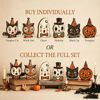 Figurine en bois Halloween - chat, citrouille ou squelette