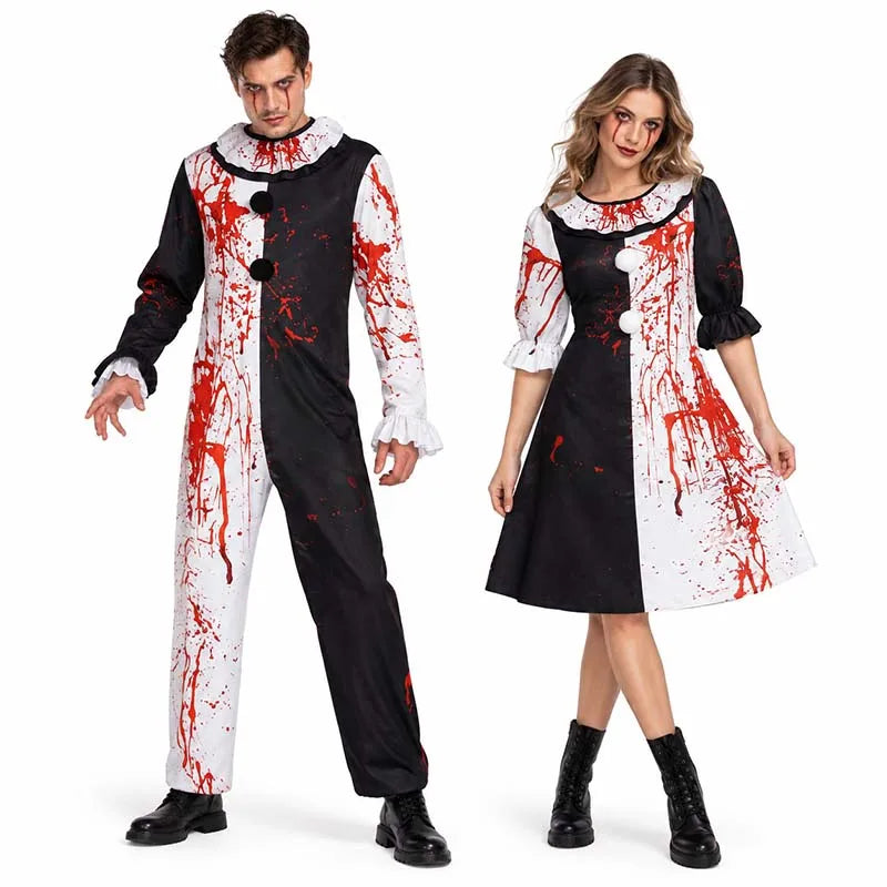 Costume clown effrayant — sang, adulte homme & femme