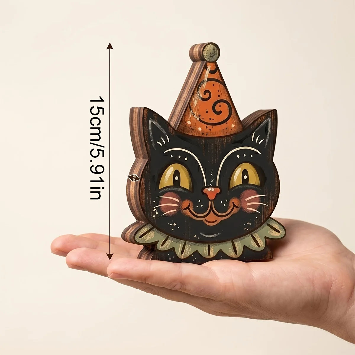 Figurine en bois Halloween - chat, citrouille ou squelette