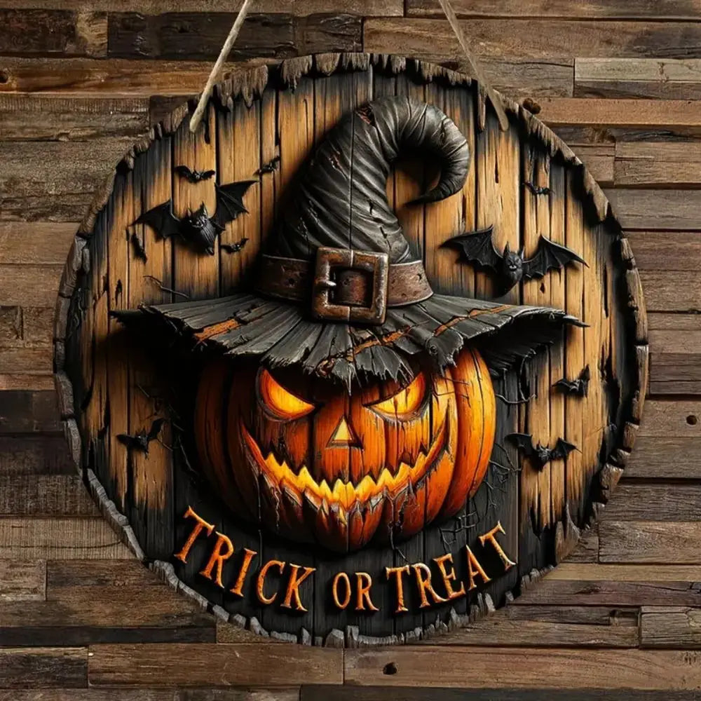 Pancarte en bois Halloween - citrouille et fantôme
